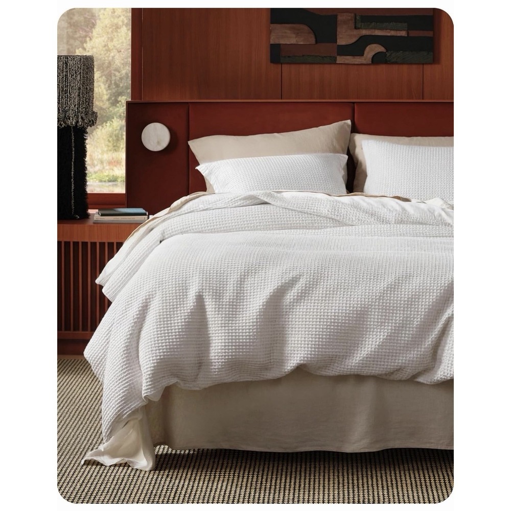 King Size Duvet Cover 100% Cotton Waffle Weave, Coconut White